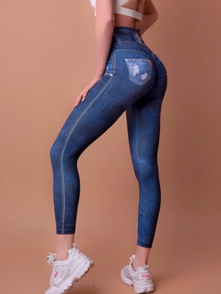 Colanți pentru fitness de blugi cu efect Push Up