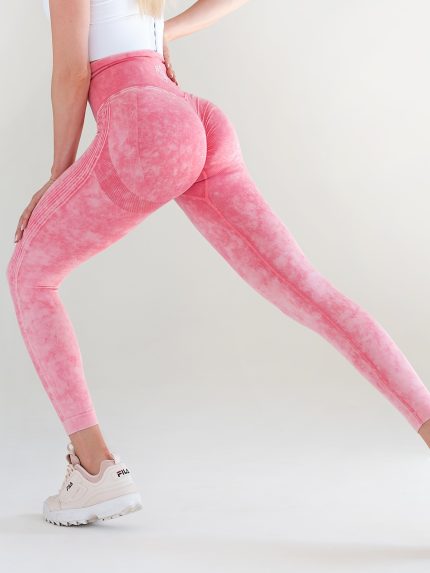 Ροζ κολάν με ριπ ταινίες στους γοφούς και στους γλουτούς με εφέ διαμόρφωσης