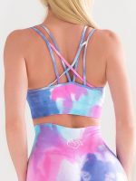 Ефектно дамско бюстие с кръстосан гръб в синьо и розово