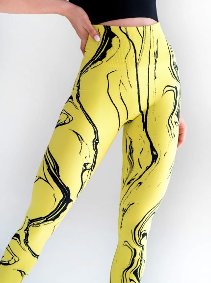 Colanți galbeni fără cusături cu talie înaltă pentru fitness