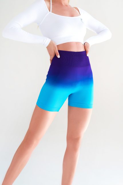 Colanți scurți elastici de culoare albastru închis și albastru deschis