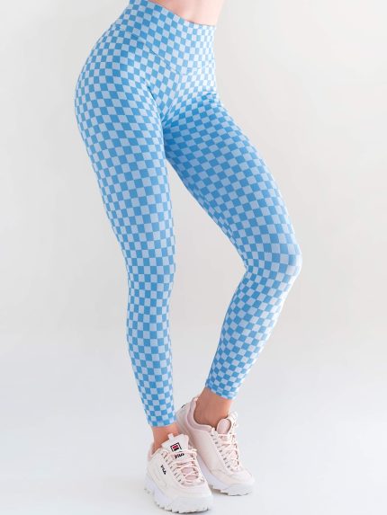 Εντυπωσιακό μπλε κολάν σε τετραγωνάκια ψηλόμεσο