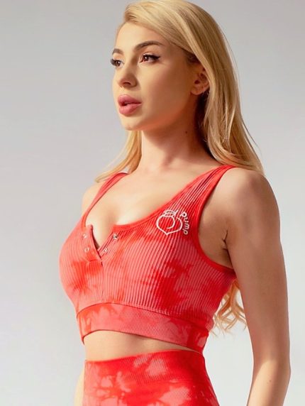 Bustieră sport roșie cu căptușeală, material rips