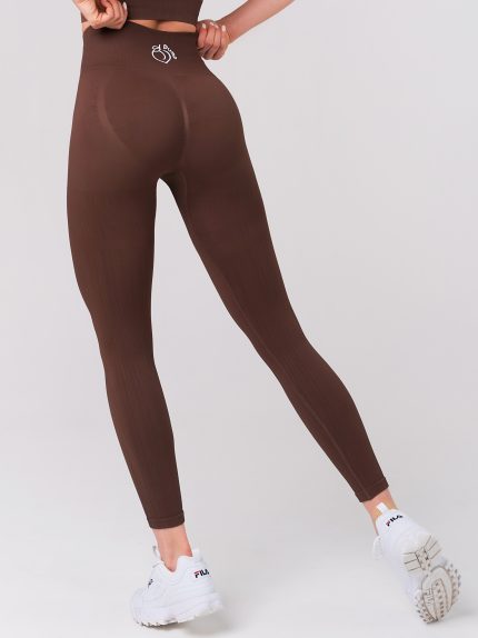 Καφέ αθλητικό γυναικείο ψηλόμεσο κολάν, σετ δύο τεμαχίων