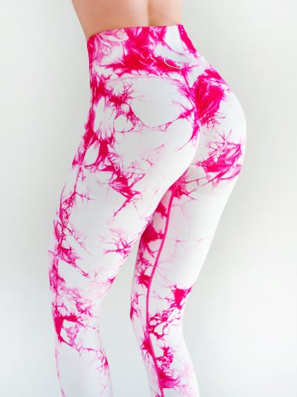 Πολύχρωμο ροζ γυναικείο κολάν διαμόρφωσης χωρίς ραφές ψηλόμεσο για γυμναστική και αθλητισμό